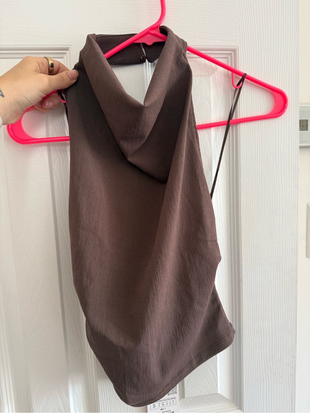 Brown Stretch Halter Neck Sleeveless Top